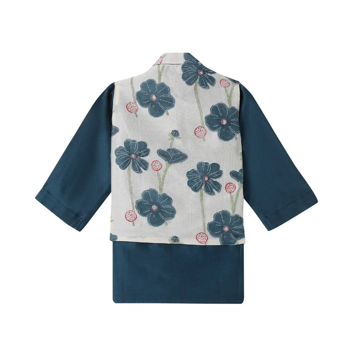 Dulaar Chanderi Kurta Pyjama Bandi Set - Poppy Fields Sapphire