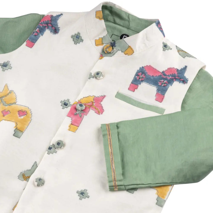 Dulaar Chanderi Kurta Pyjama &amp; Bandi Set | Hand-Block Printed - Tuk Tuk Ghoda