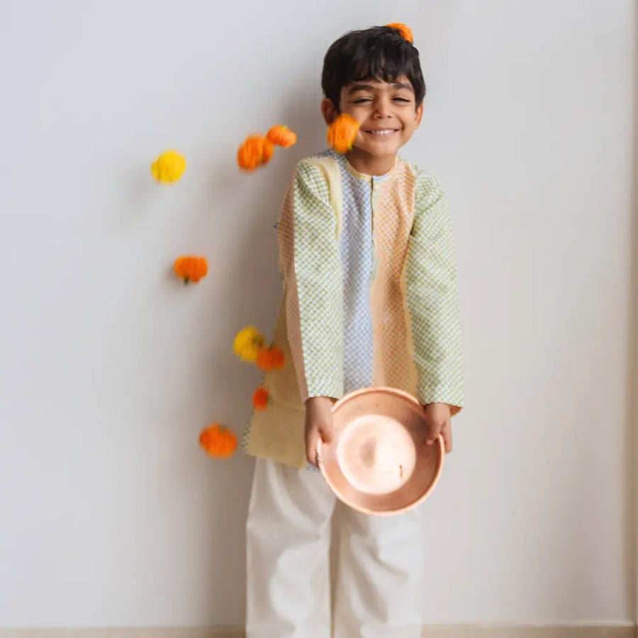 Dulaar Chanderi Kurta Pyjama Neutral Set - Spot The Checks