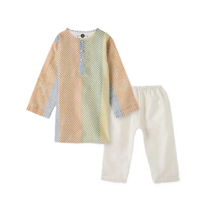Dulaar Chanderi Kurta Pyjama Neutral Set - Spot The Checks