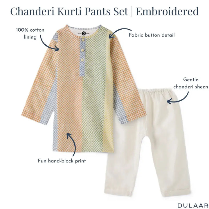 Dulaar Chanderi Kurta Pyjama Neutral Set - Spot The Checks