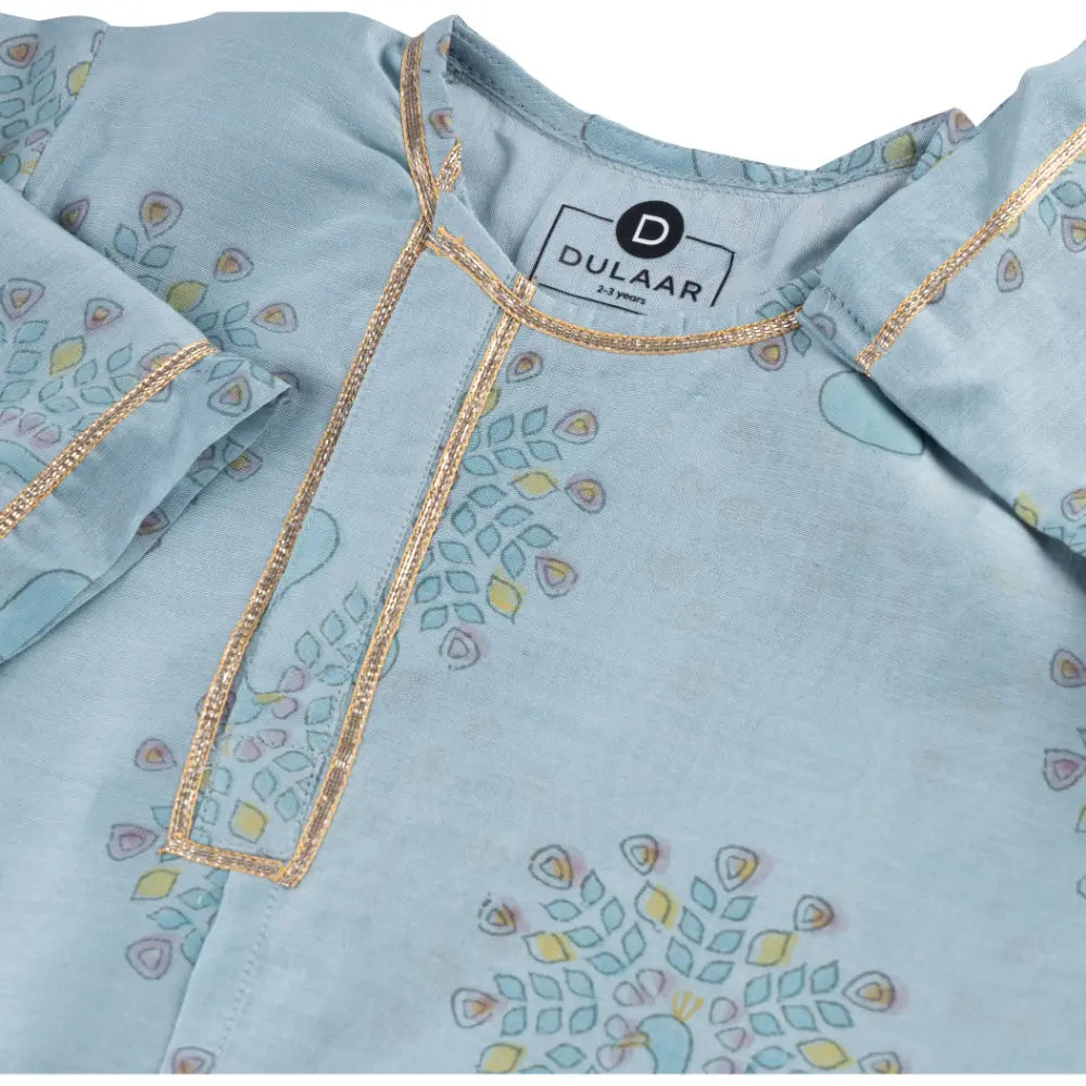 Dulaar Chanderi Kurta Pyjama Set | Hand-Block Printed (Gota Work) - Dil Mange Mor