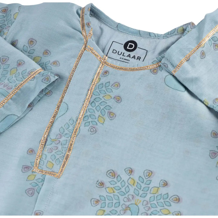 Dulaar Chanderi Kurta Pyjama Set | Hand-Block Printed (Gota Work) - Dil Mange Mor