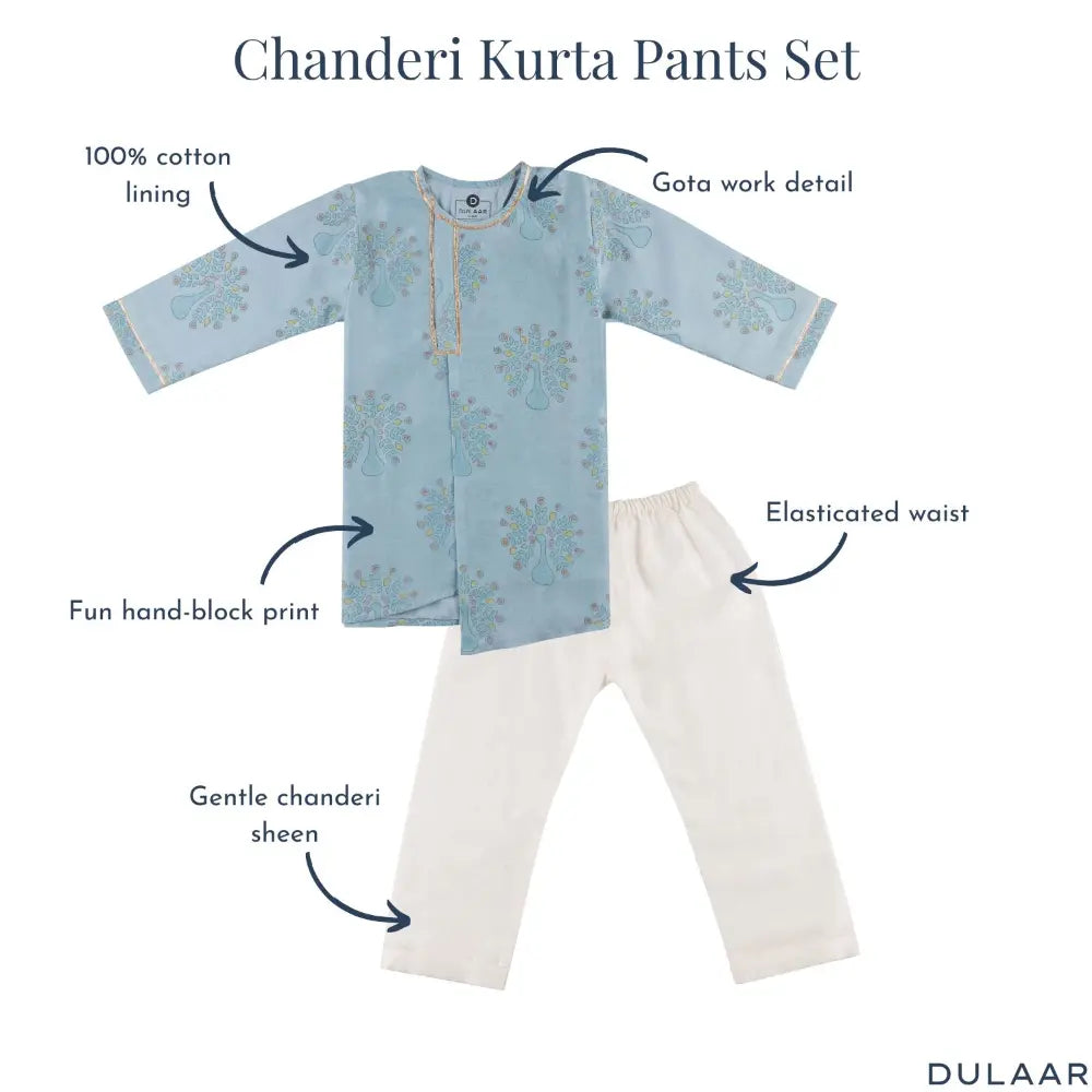 Dulaar Chanderi Kurta Pyjama Set | Hand-Block Printed (Gota Work) - Dil Mange Mor