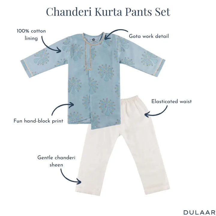 Dulaar Chanderi Kurta Pyjama Set | Hand-Block Printed (Gota Work) - Dil Mange Mor