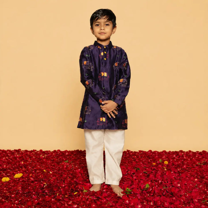 Dulaar Chanderi Kurta Pyjama Set | Embroidered - Elephant Parade