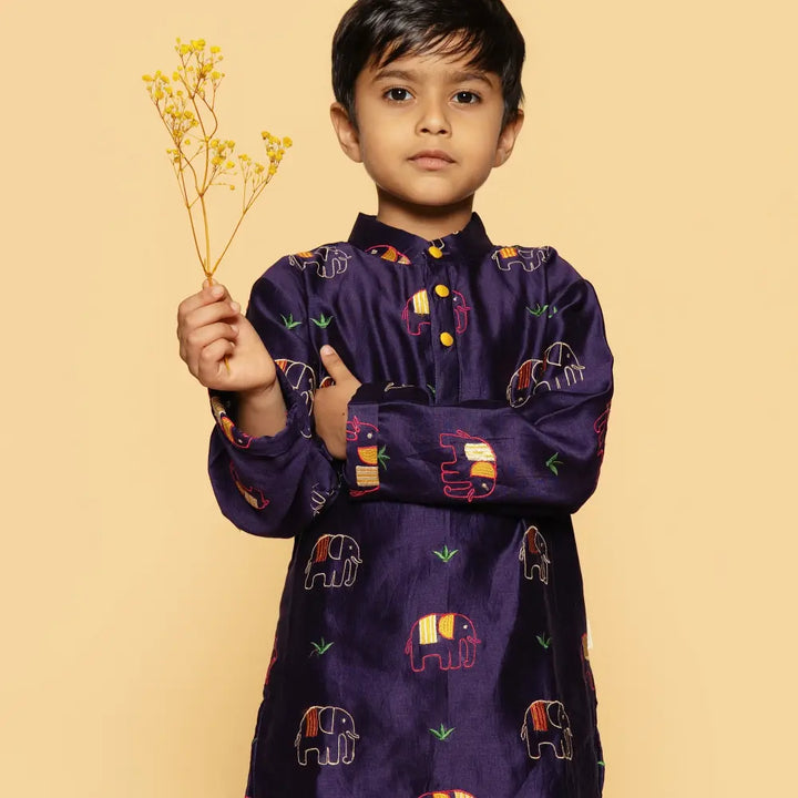Dulaar Chanderi Kurta Pyjama Set | Embroidered - Elephant Parade