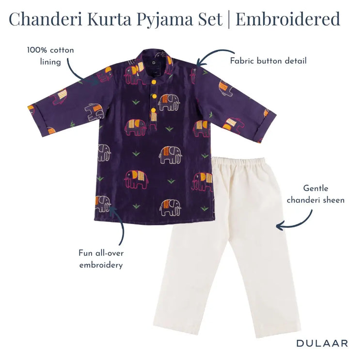 Dulaar Chanderi Kurta Pyjama Set | Embroidered - Elephant Parade