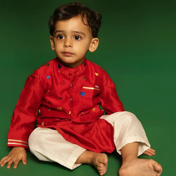Dulaar Chanderi Kurta Pyjama &amp; Bandi Set | Embroidered (Gota Work) - Dil Dhadakne Do
