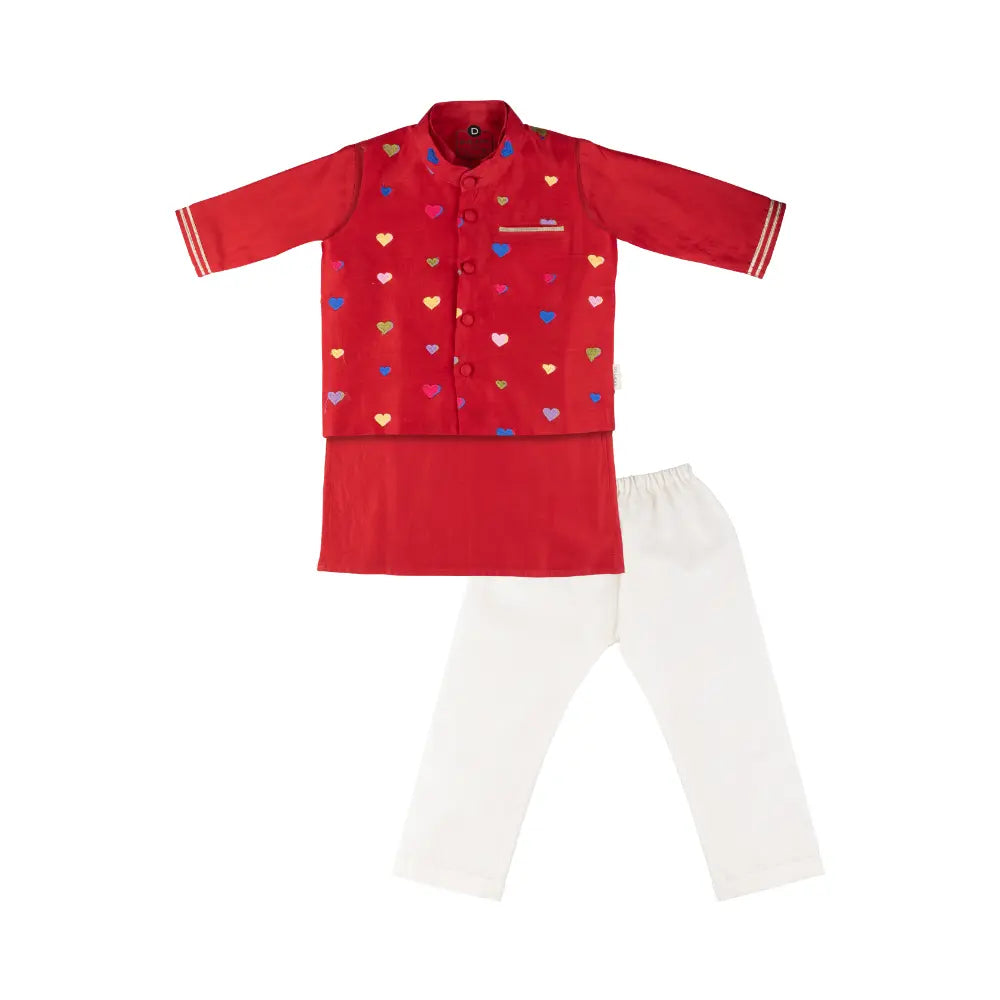 Dulaar Chanderi Kurta Pyjama &amp; Bandi Set | Embroidered (Gota Work) - Dil Dhadakne Do
