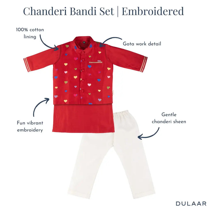 Dulaar Chanderi Kurta Pyjama &amp; Bandi Set | Embroidered (Gota Work) - Dil Dhadakne Do