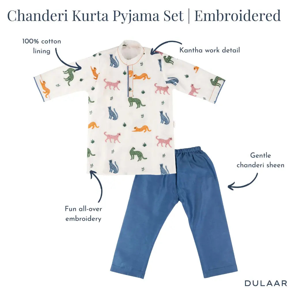 Dulaar Chanderi Kurta Pyjama Set | Embroidered - Panther Party