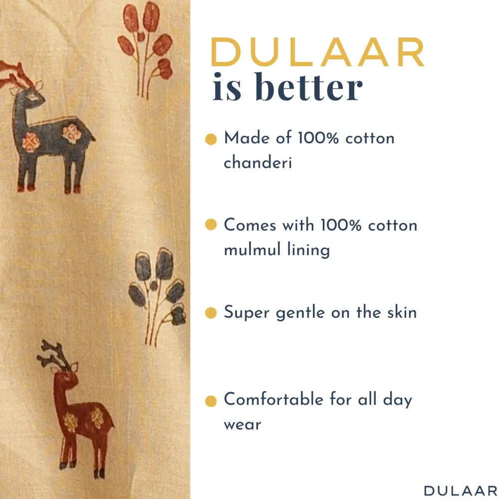 Dulaar Chanderi Kurta Pyjama &amp; Bandi Set | Hand-Block Printed (Gota Work) - Happy Hiran