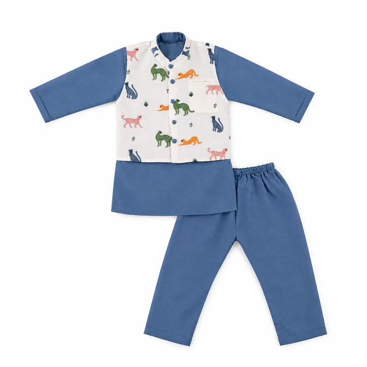 Dulaar Chanderi Kurta Pyjama &amp; Bandi Set | Embroidered - Panther Party