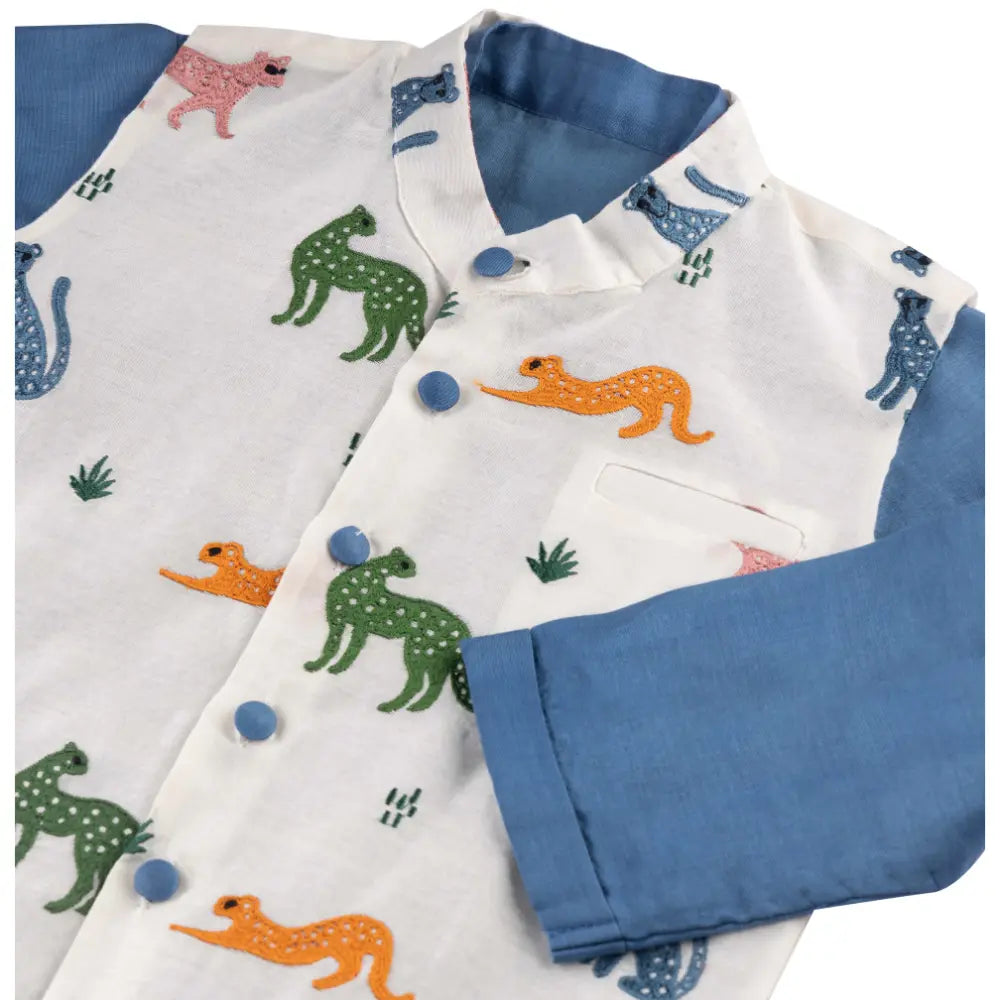 Dulaar Chanderi Kurta Pyjama &amp; Bandi Set | Embroidered - Panther Party