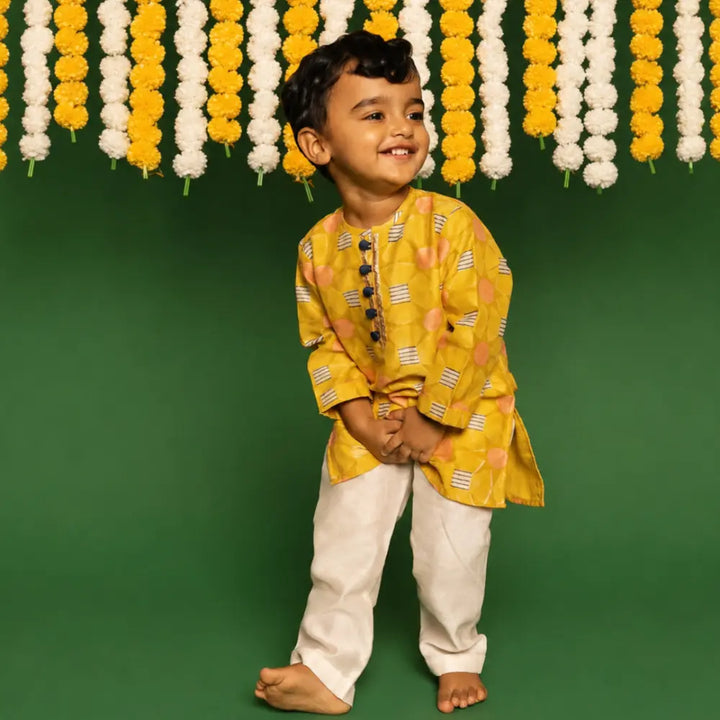Dulaar Chanderi Kurta Pyjama Set | Hand-Block Printed - Subah ki Dhoop