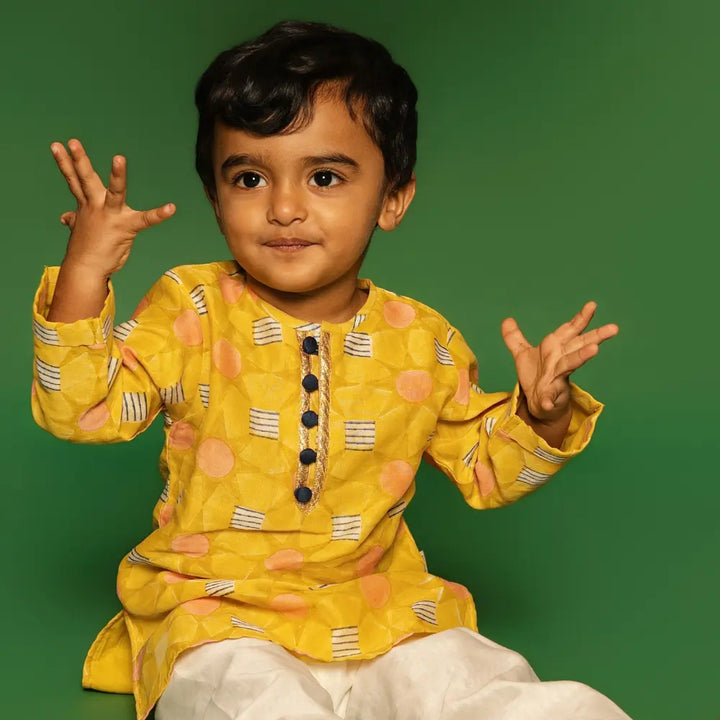 Dulaar Chanderi Kurta Pyjama Set | Hand-Block Printed - Subah ki Dhoop