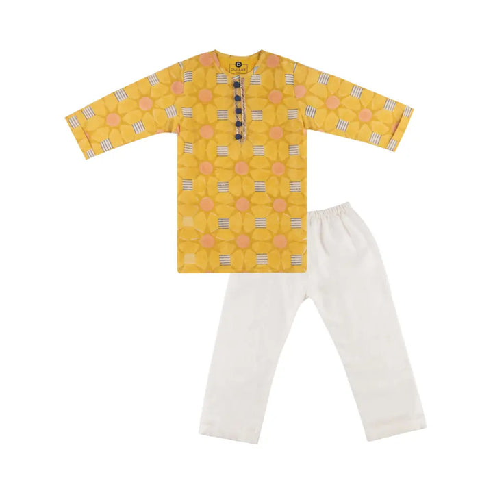Dulaar Chanderi Kurta Pyjama Set | Hand-Block Printed - Subah ki Dhoop