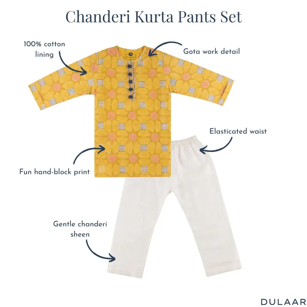 Dulaar Chanderi Kurta Pyjama Set | Hand-Block Printed - Subah ki Dhoop