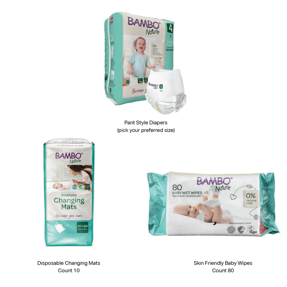 Bambo Nature Pant Style Diaper Combo with Changing Mat and Wet Wipes