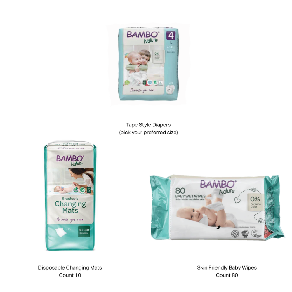 Bambo Nature Tape Diaper Combo with Changing Mat and Wet Wipes