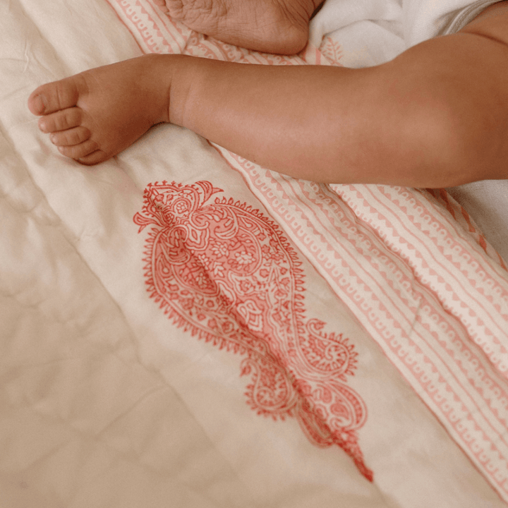 Raamae Block Printed Baby Quilt - Orchid