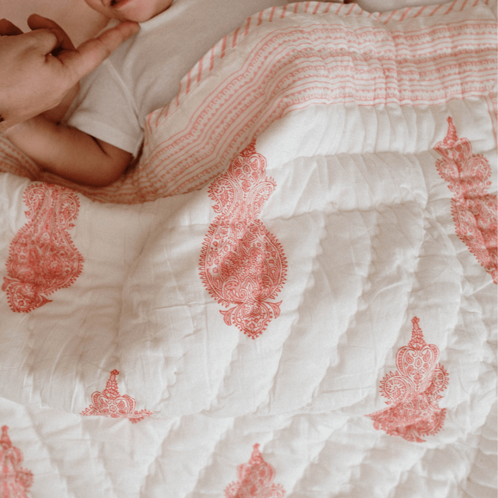 Raamae Block Printed Baby Quilt - Orchid