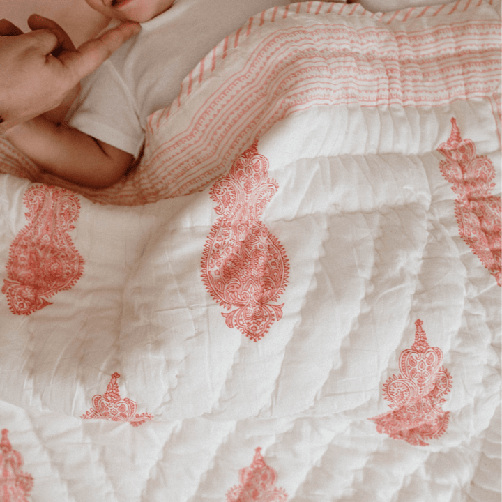 Raamae Block Printed Baby Quilt - Orchid
