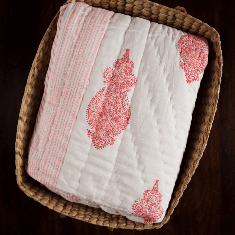 Raamae Block Printed Baby Quilt - Orchid