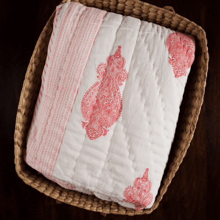 Raamae Block Printed Baby Quilt - Orchid