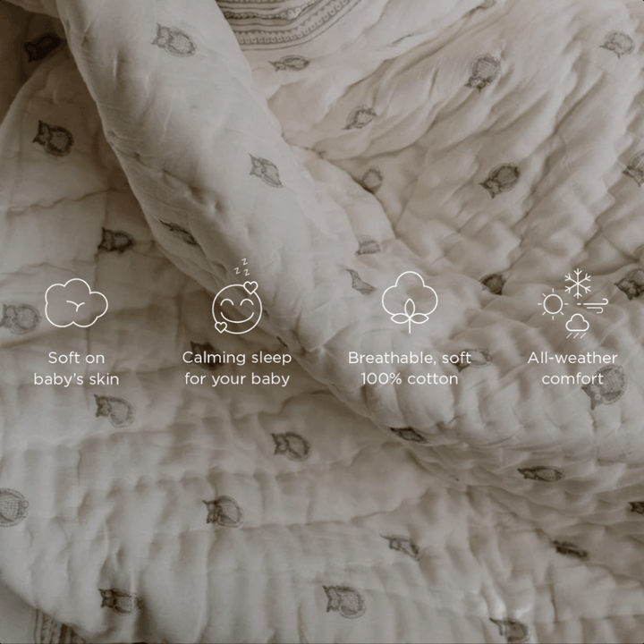 Raamae Block Printed Baby Quilt - Owl