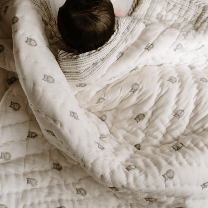 Raamae Block Printed Baby Quilt - Owl