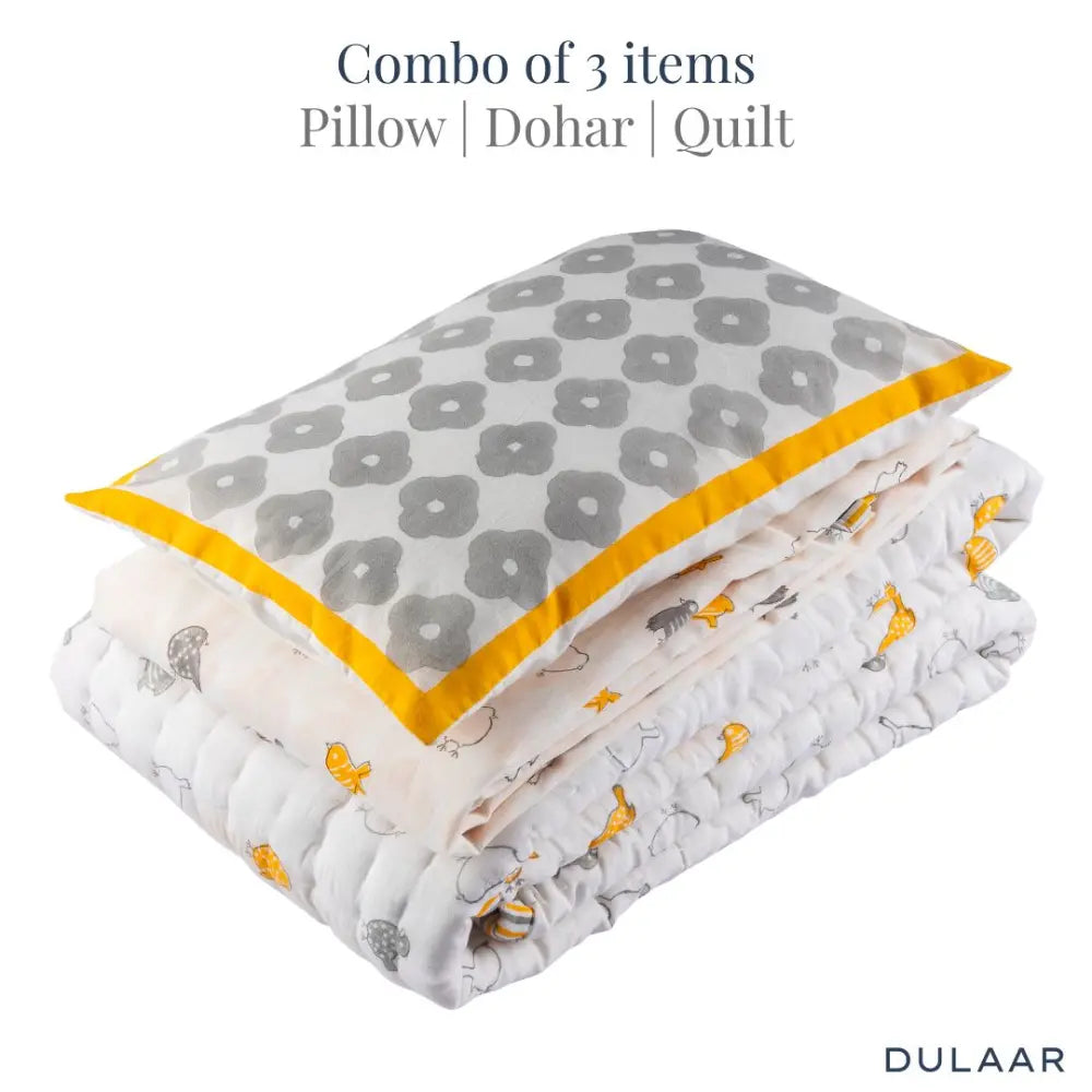 Dulaar Mulmul Bedding Set | Hand-Block Printed - Birds of a Feather