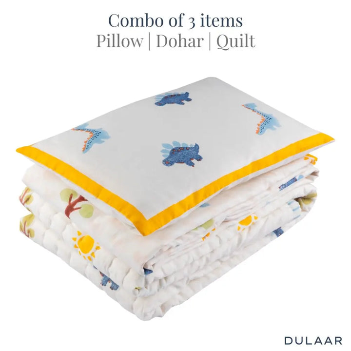 Dulaar Mulmul Bedding Set | Hand-Block Printed - A Day with Dinos
