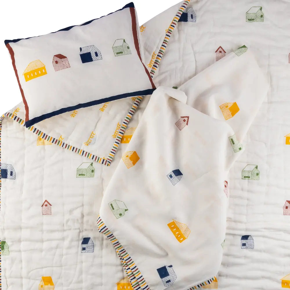 Dulaar Mulmul Bedding Set | Hand-Block Printed - Mera Ghar