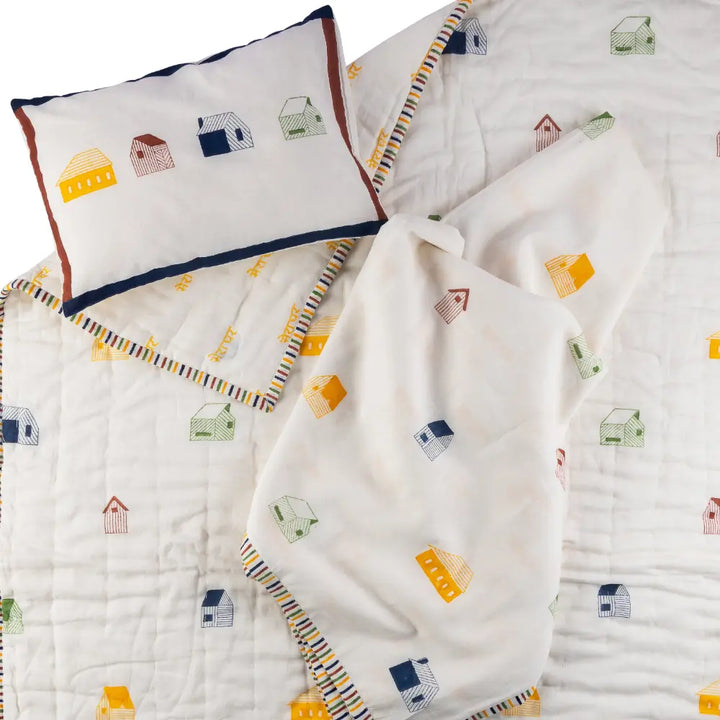 Dulaar Mulmul Bedding Set | Hand-Block Printed - Mera Ghar