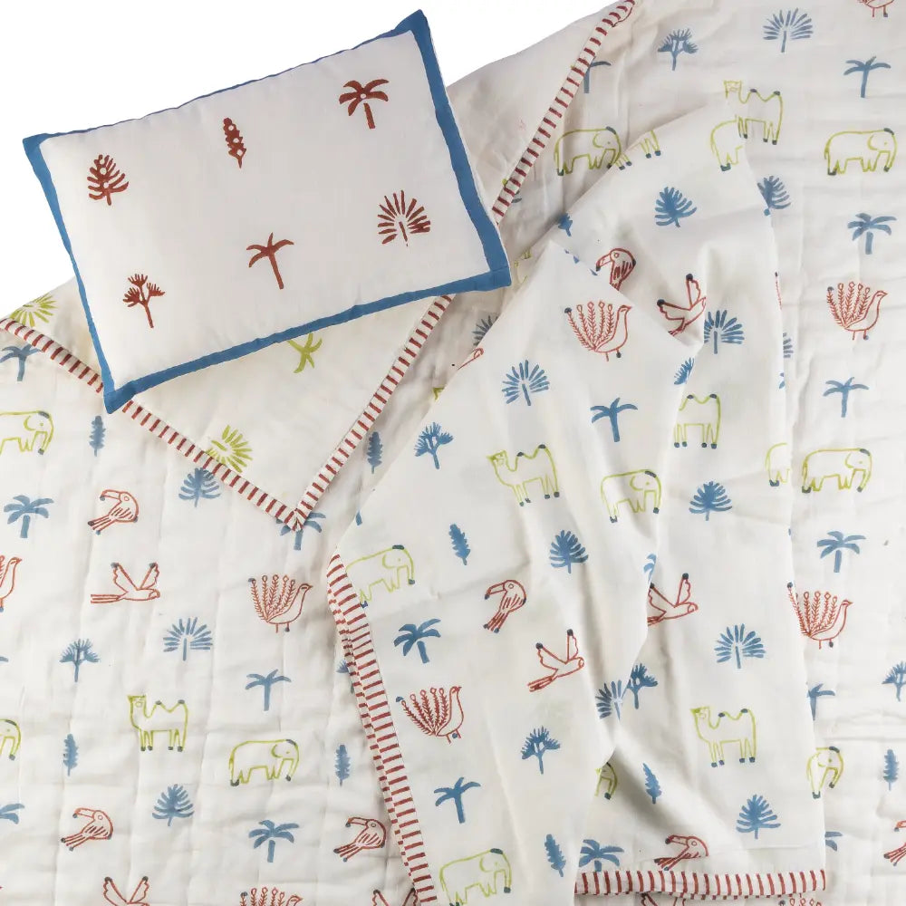 Dulaar Mulmul Bedding Set | Hand-Block Printed - Magical Jungle