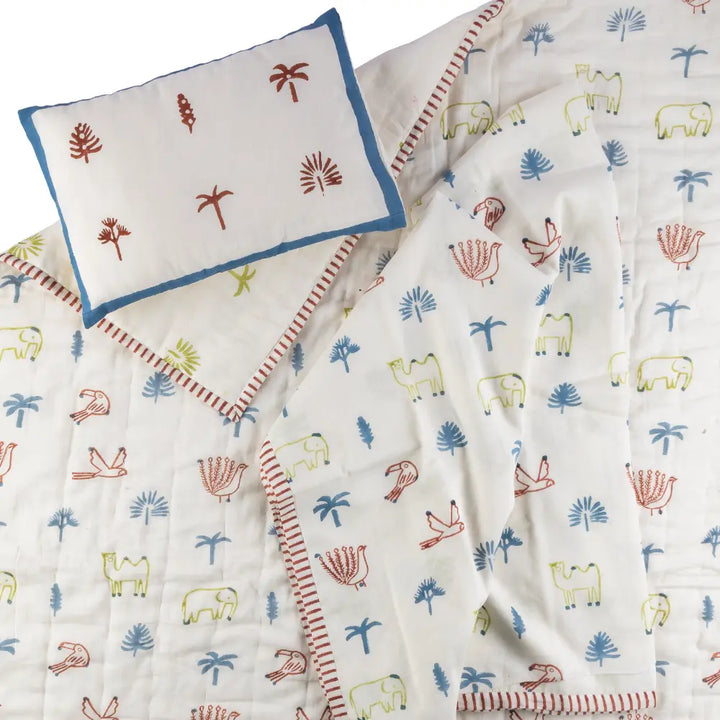 Dulaar Mulmul Bedding Set | Hand-Block Printed - Magical Jungle