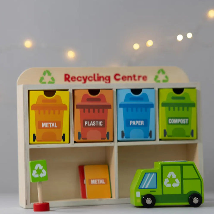 Playbox Tiny Trash Hub | Recycling Center &amp; Toy Truck Set