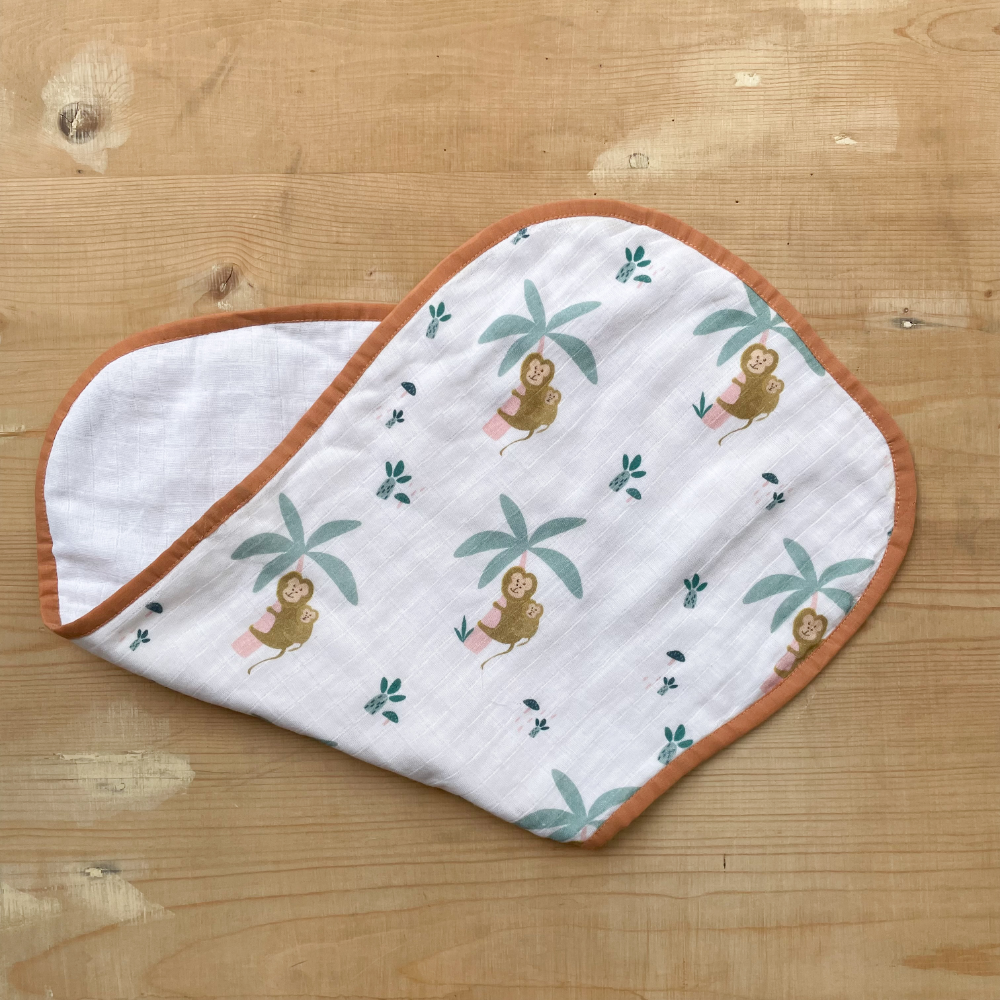 Bhaakur Infant Bib and Burp Cloth Set- Monkey Print