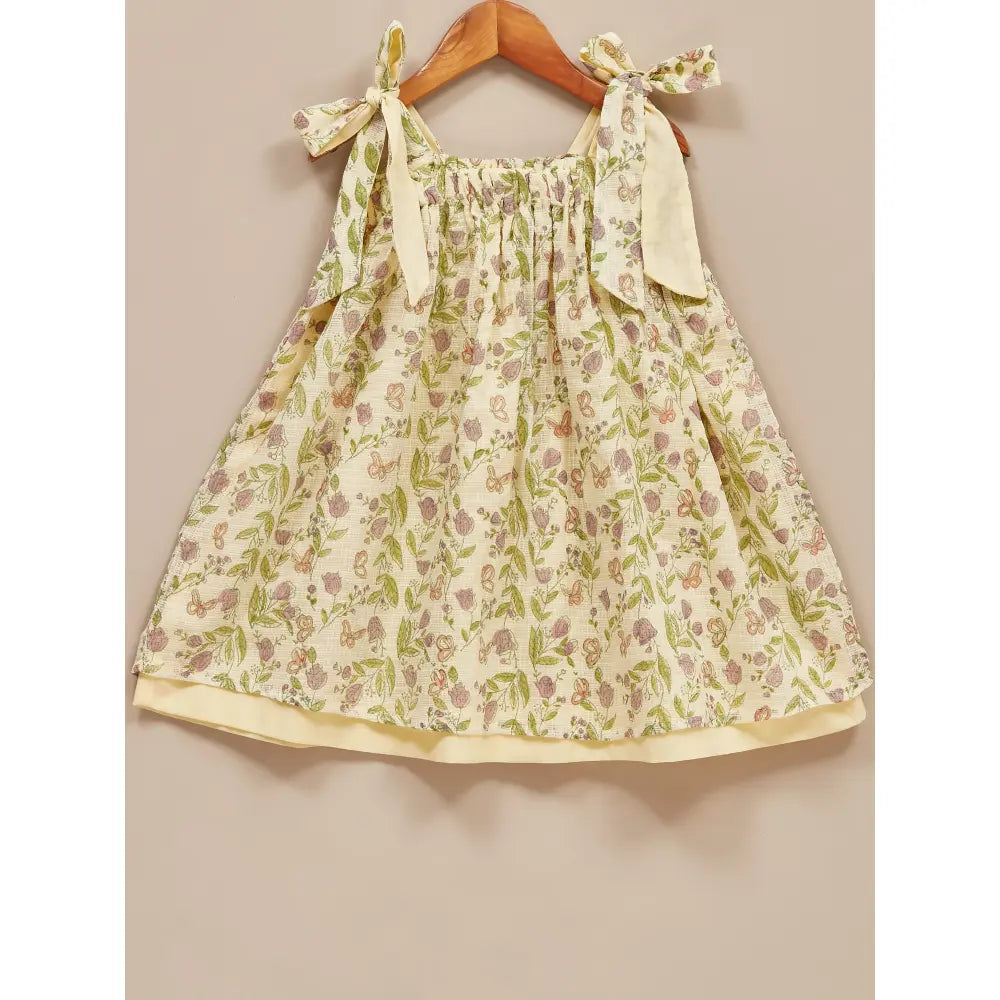 Liz Jacob Girls Yellow Kota Cotton Blockprinted Dress | Butterfly Park