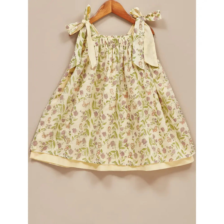 Liz Jacob Girls Yellow Kota Cotton Blockprinted Dress | Butterfly Park