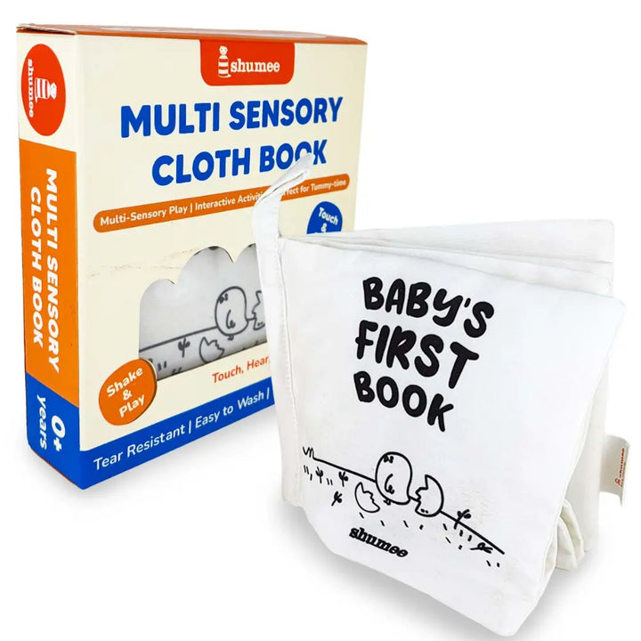 Shumee Baby’s First Sensory Cloth Book – High-Contrast Black &amp; White Soft Book with 8 Interactive Activities for Newborns (0-2 Years)