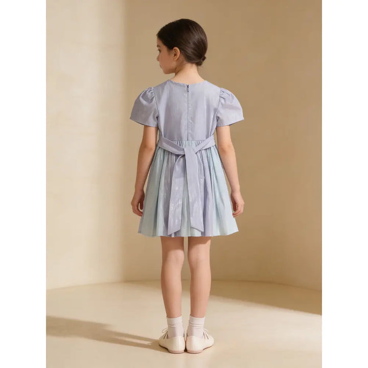 The Baby Trunk Metallic Panel Dress For Girls - Mint &amp; Blue