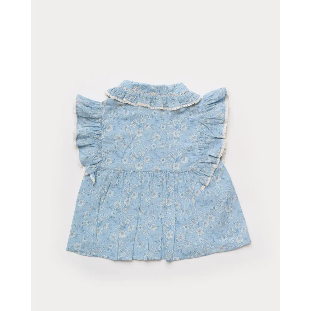 Early Sunday Charlie Blouse - Tonal Floral Blue Print