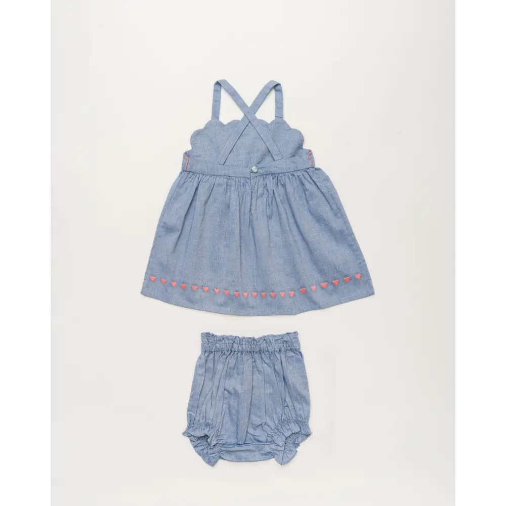 Early Sunday Alice Baby Dress &amp; Bloomer Set - Summer Sky Print