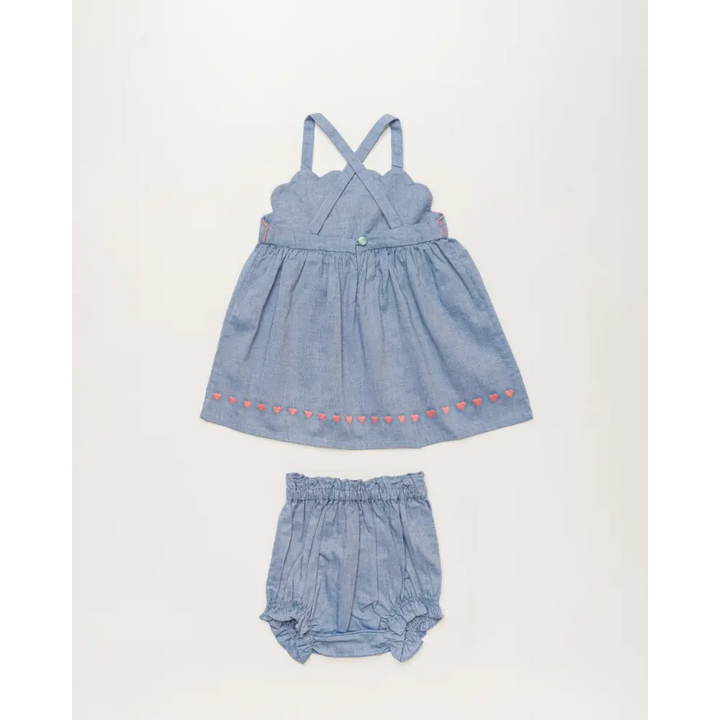 Early Sunday Alice Baby Dress &amp; Bloomer Set - Summer Sky Print