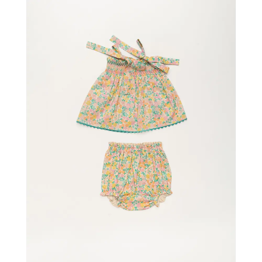 Early Sunday Didi Baby Smock Top &amp; Bloomer Set - Emma Floral Mint