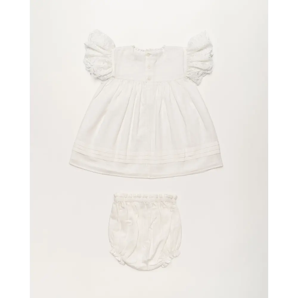 Early Sunday Grace Baby Dress &amp; Bloomer Set - Ivory