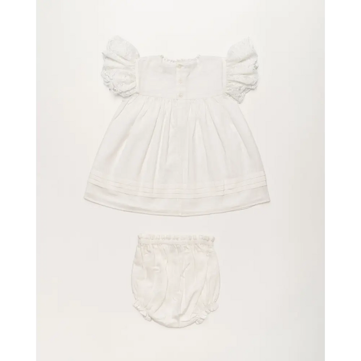Early Sunday Grace Baby Dress &amp; Bloomer Set - Ivory
